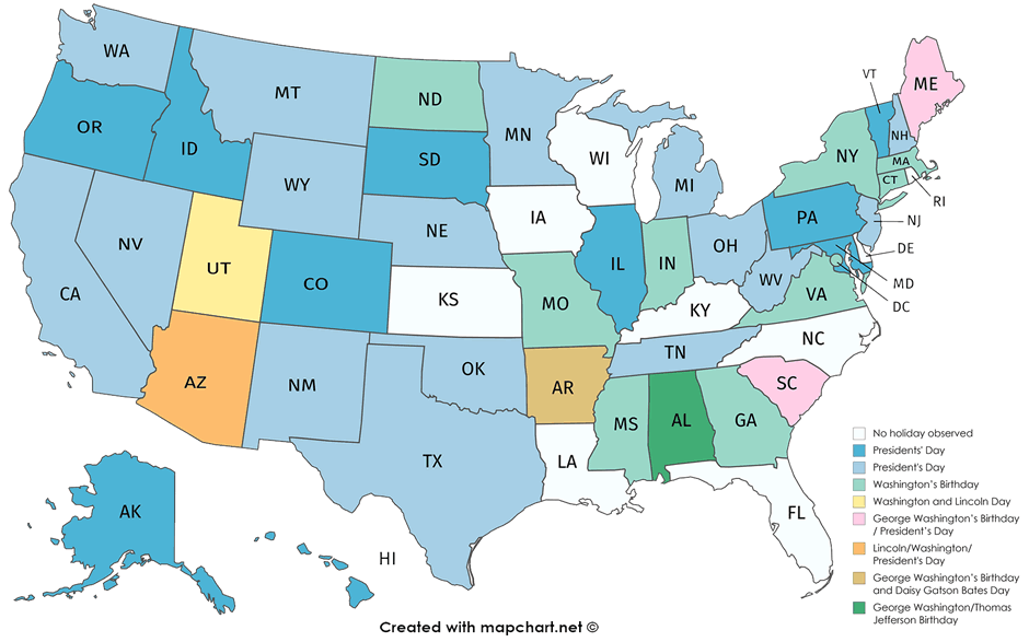 Map of President\s Day by State