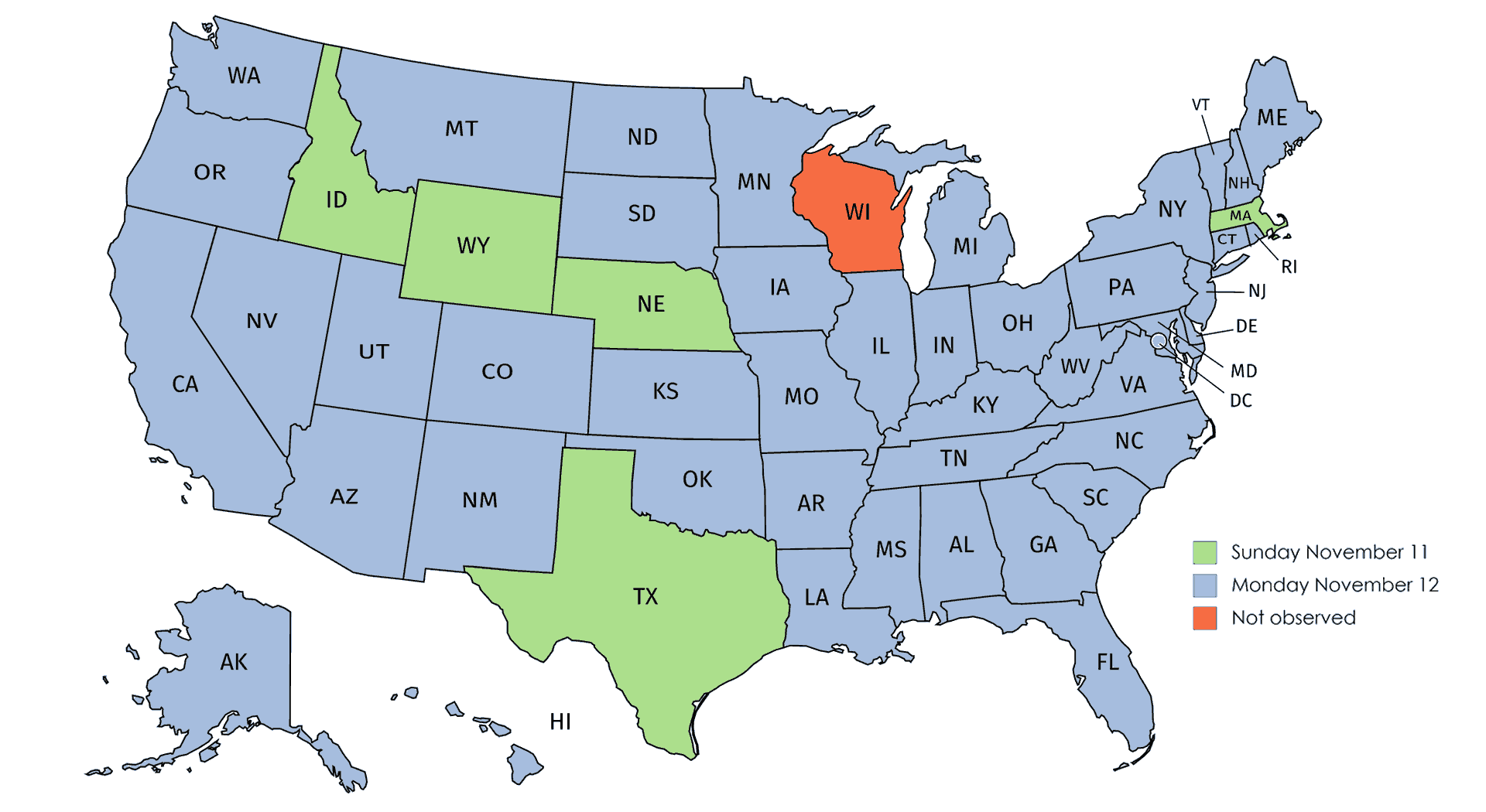 Map of Veterans Day by State
